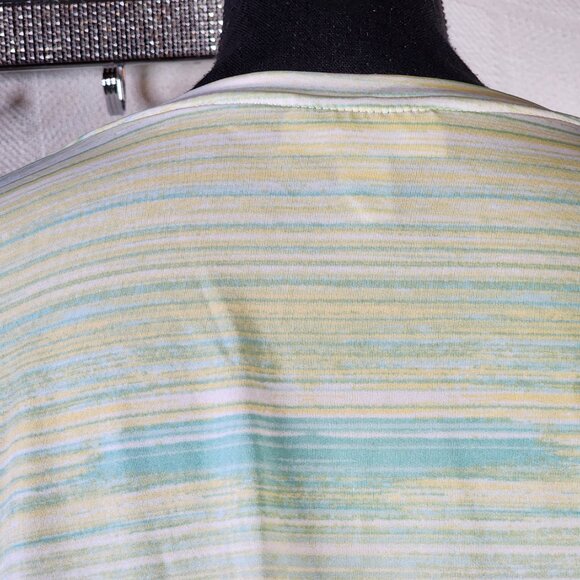 Emaline Woman Sea Green Yellow Sketch Stripe Poly Span Cap Sleeve Top Size 1X - Picture 15 of 16